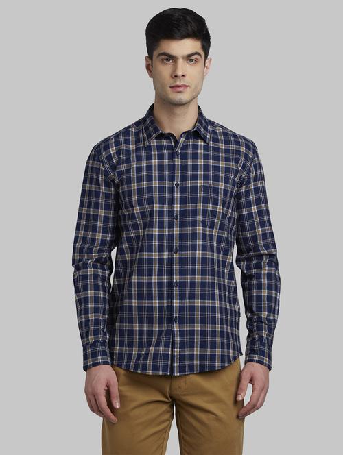 navy blue checkered casual shirt - 17670231 - Standard Image - 1