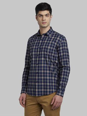 navy blue checkered casual shirt - 17670231 - Standard Image - 2