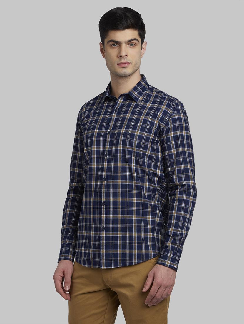 navy blue checkered casual shirt - 17670231 - Zoom Image - 2
