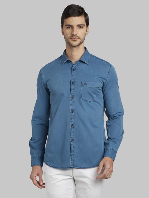 blue solid casual shirt - 17670260 - Standard Image - 1