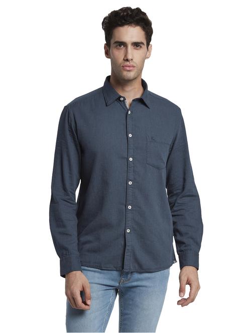 blue solid casual shirt - 17670310 - Standard Image - 1
