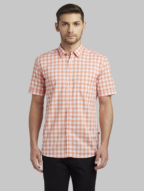 orange checkered casual shirt - 17670390 - Standard Image - 1