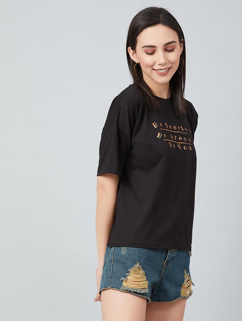 black cotton boxy tee - 17671441 - Zoom Image - 2