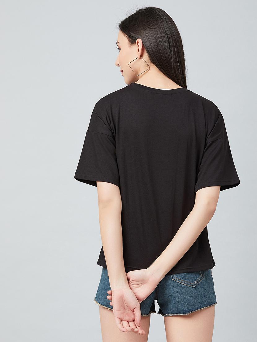 black cotton boxy tee - 17671441 - Zoom Image - 3