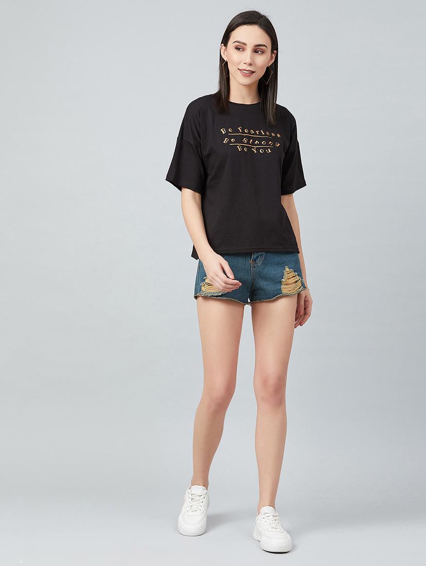 black cotton boxy tee - 17671441 - Zoom Image - 5
