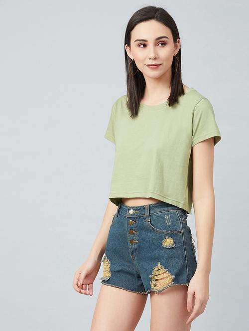 olive cotton crop tee - 17671450 - Standard Image - 1