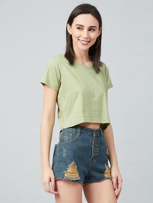olive cotton crop tee - 17671450 - Standard Image - 2