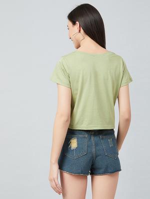 olive cotton crop tee - 17671450 - Standard Image - 3