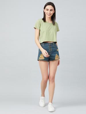 olive cotton crop tee - 17671450 - Standard Image - 5