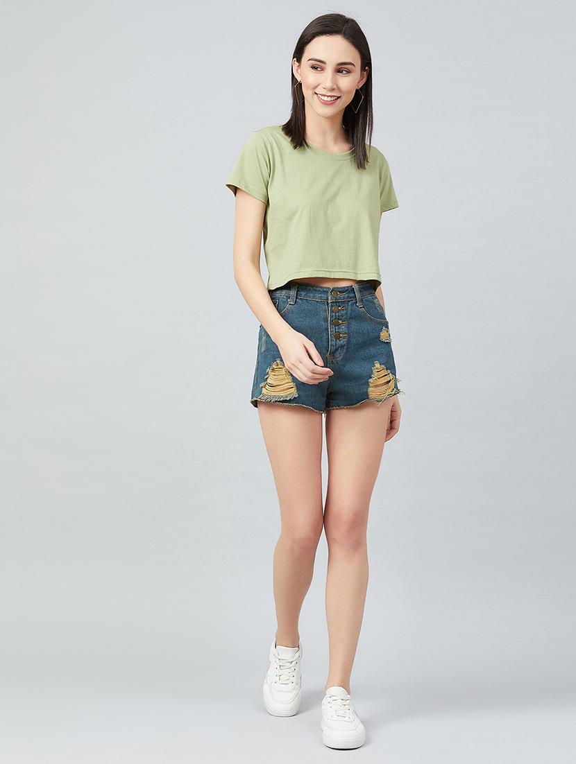 olive cotton crop tee - 17671450 - Zoom Image - 5