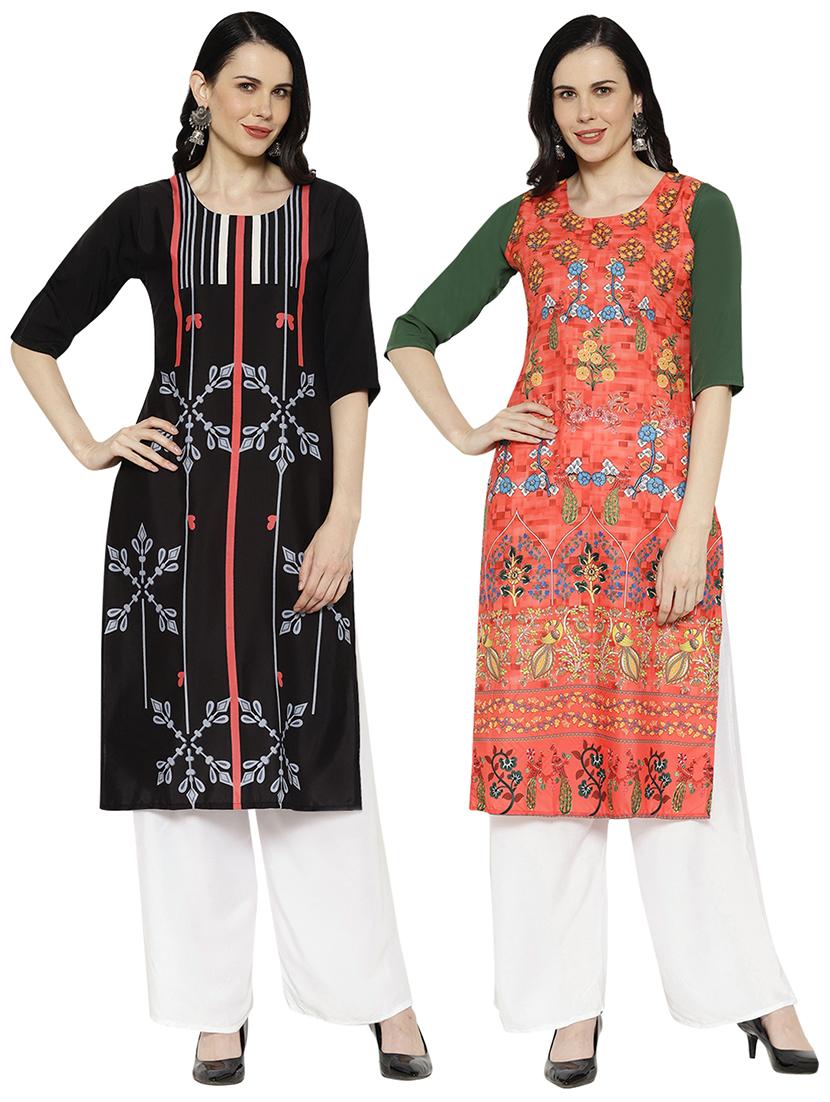 multi colored crepe combos kurta - 17671627 - Zoom Image - 1