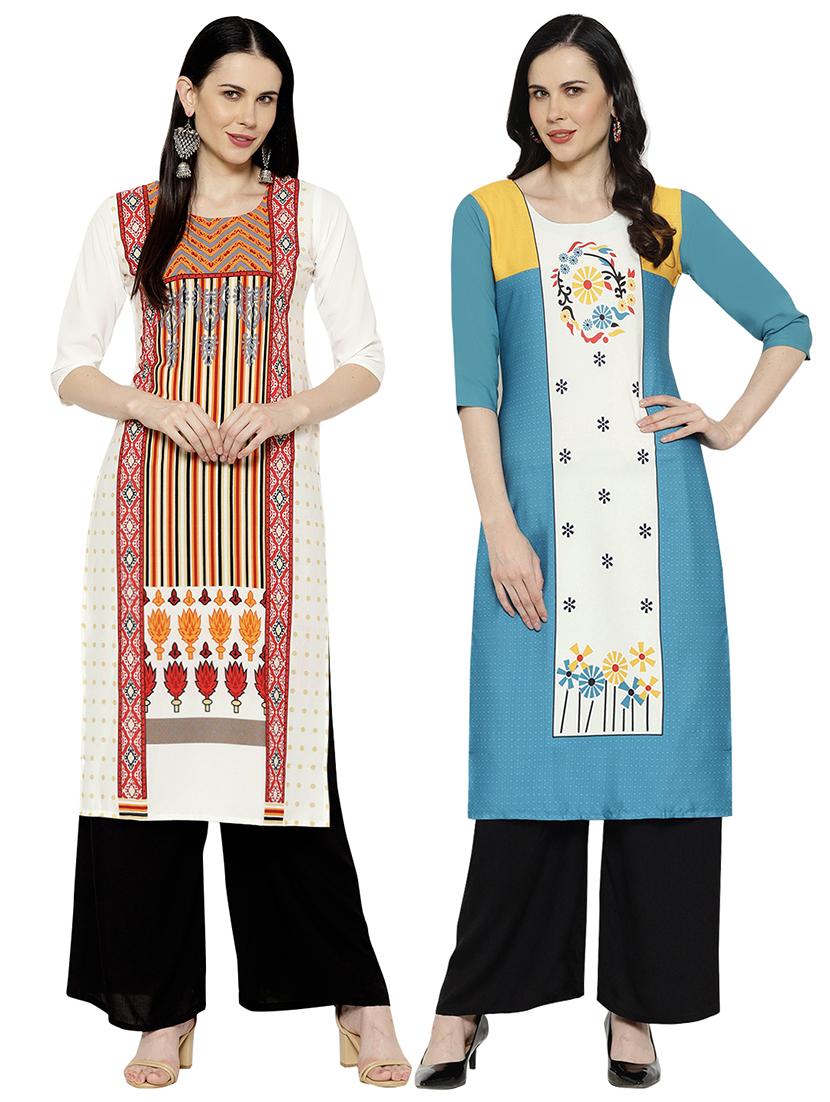 multi colored crepe combos kurta - 17671656 - Zoom Image - 1