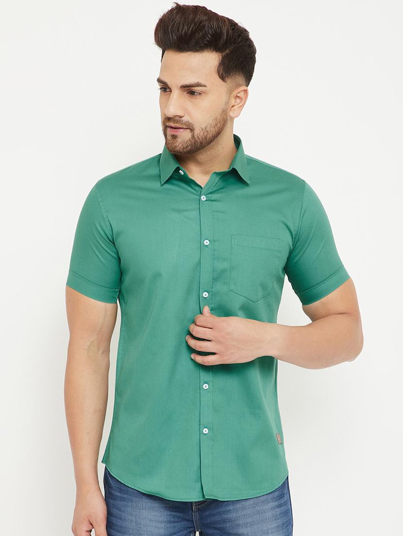 green solid casual shirt - 17672106 - Zoom Image - 1