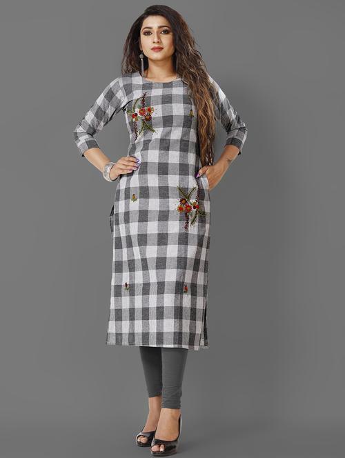 grey cotton straight kurta - 17672324 - Standard Image - 1