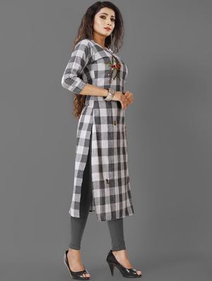 grey cotton straight kurta - 17672324 - Standard Image - 2