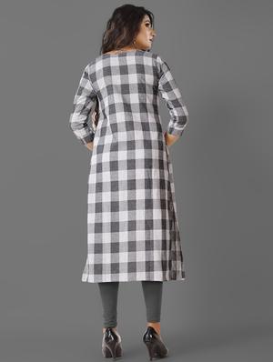 grey cotton straight kurta - 17672324 - Standard Image - 3