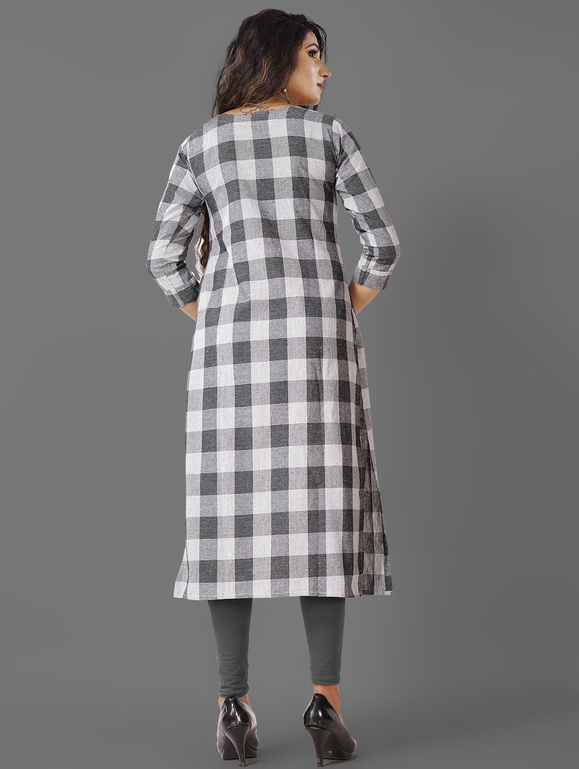 grey cotton straight kurta - 17672324 - Zoom Image - 3