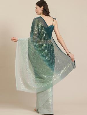 green sequined saree with blouse - 17672338 - Standard Image - 2