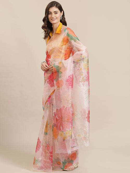 floral printed saree with blouse - 17672346 - Standard Image - 1