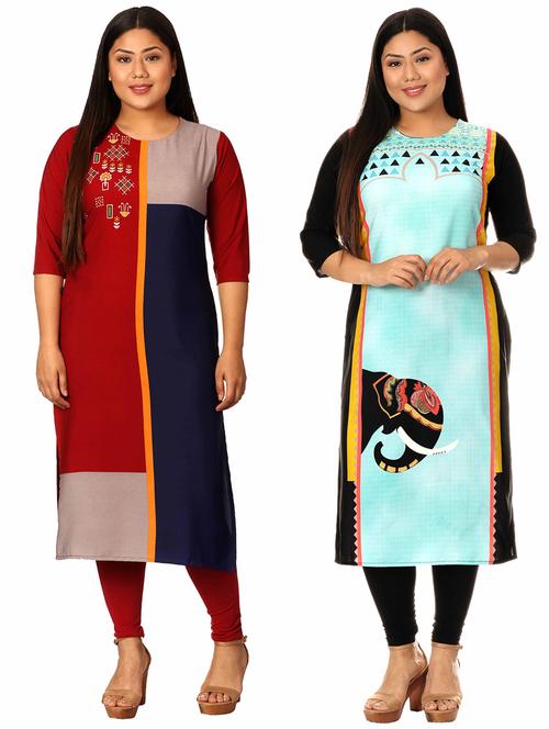 multi colored crepe combos kurta - 17673045 - Standard Image - 1