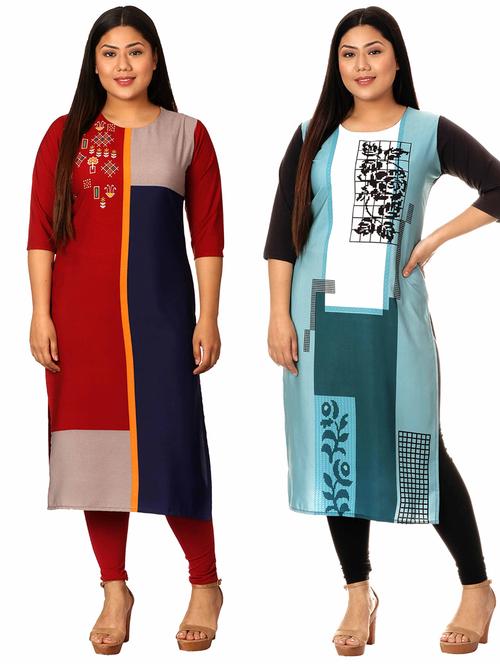multi colored crepe combos kurta - 17673049 - Standard Image - 1