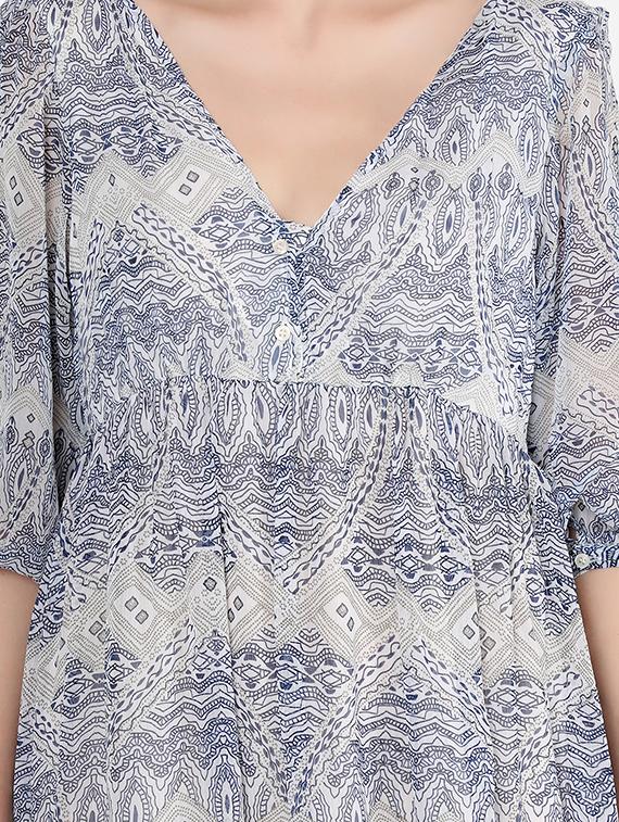 v-neck printed flared dress - 17673174 - Zoom Image - 4