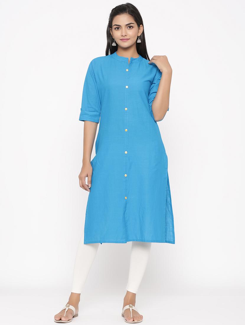 solid straight kurta - 17673210 - Zoom Image - 1
