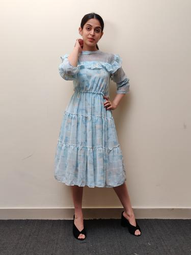 printed georgette frill dress - 17673222 - Very Small Image - 1