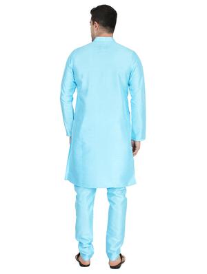 blue solid dupion kurta pyjama set - 17675259 - Standard Image - 3