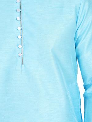 blue solid dupion kurta pyjama set - 17675259 - Standard Image - 4