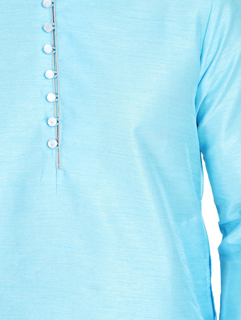 blue solid dupion kurta pyjama set - 17675259 - Zoom Image - 4
