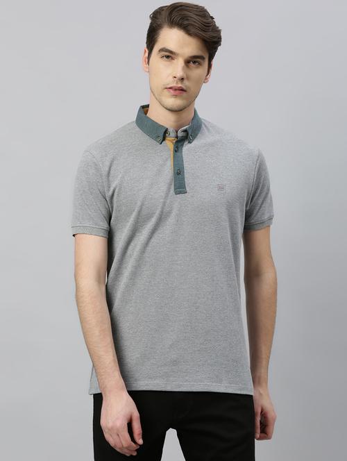 grey solid polo t-shirt - 17675289 - Standard Image - 1