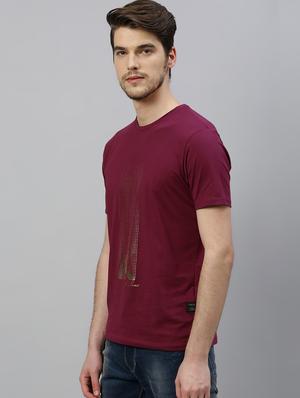 maroon chest print t-shirt - 17675341 - Standard Image - 2