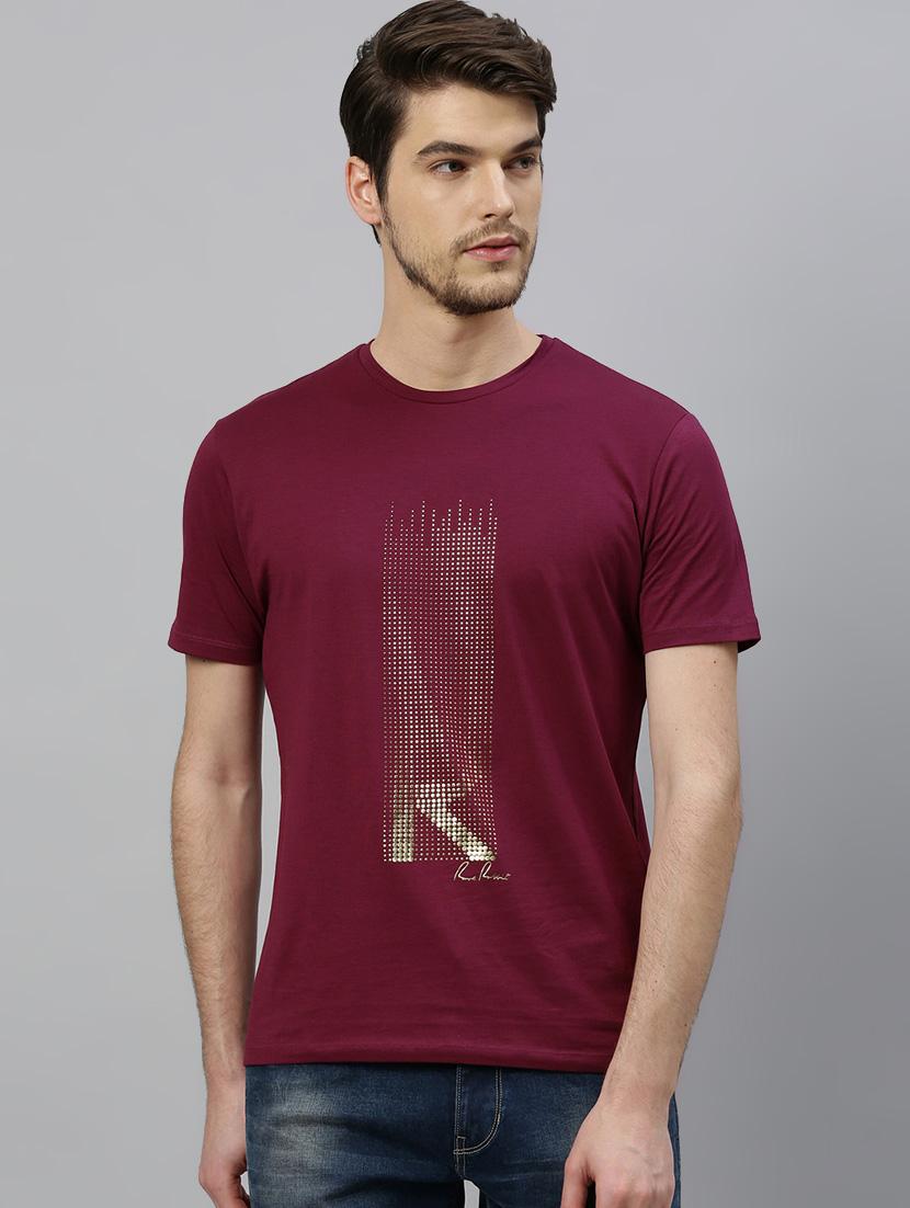 maroon chest print t-shirt - 17675341 - Zoom Image - 1