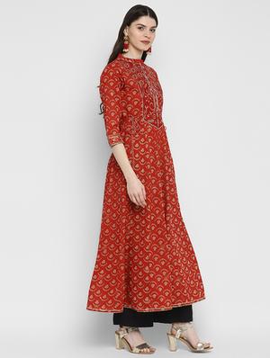 red cotton anarkali kurta - 17675440 - Standard Image - 3