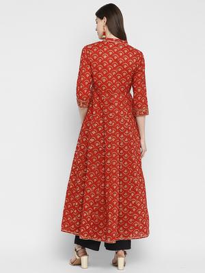 red cotton anarkali kurta - 17675440 - Standard Image - 4