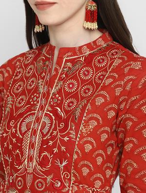 red cotton anarkali kurta - 17675440 - Standard Image - 6