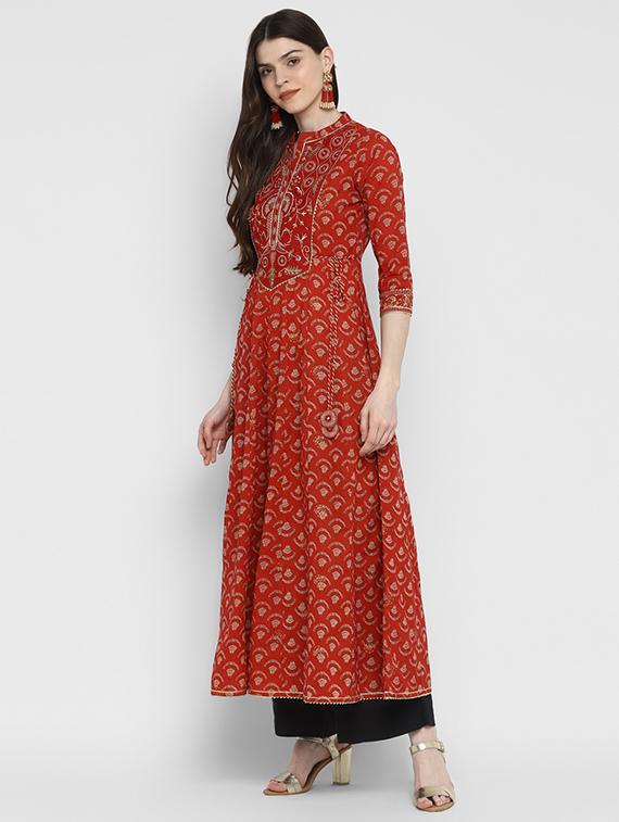 red cotton anarkali kurta - 17675440 - Zoom Image - 2