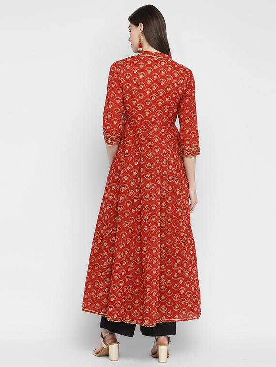 red cotton anarkali kurta - 17675440 - Zoom Image - 4