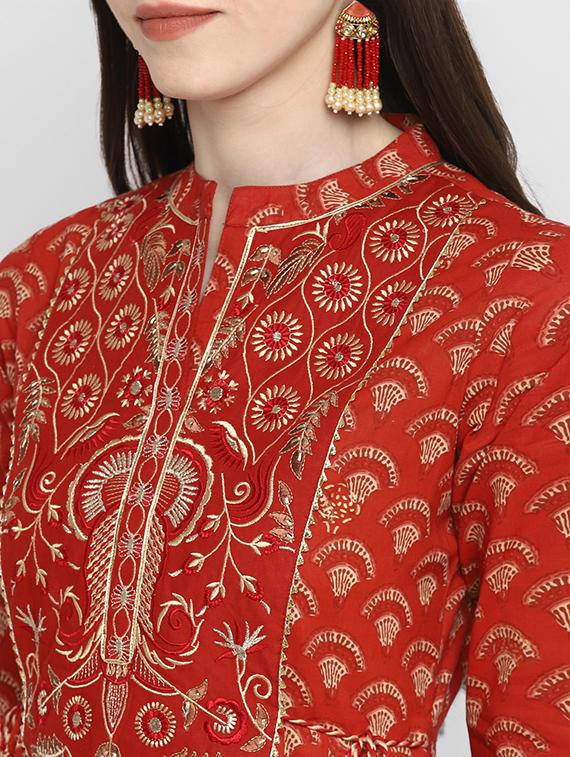 red cotton anarkali kurta - 17675440 - Zoom Image - 6