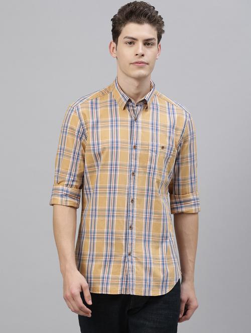 yellow checkered casual shirt - 17675661 - Standard Image - 1
