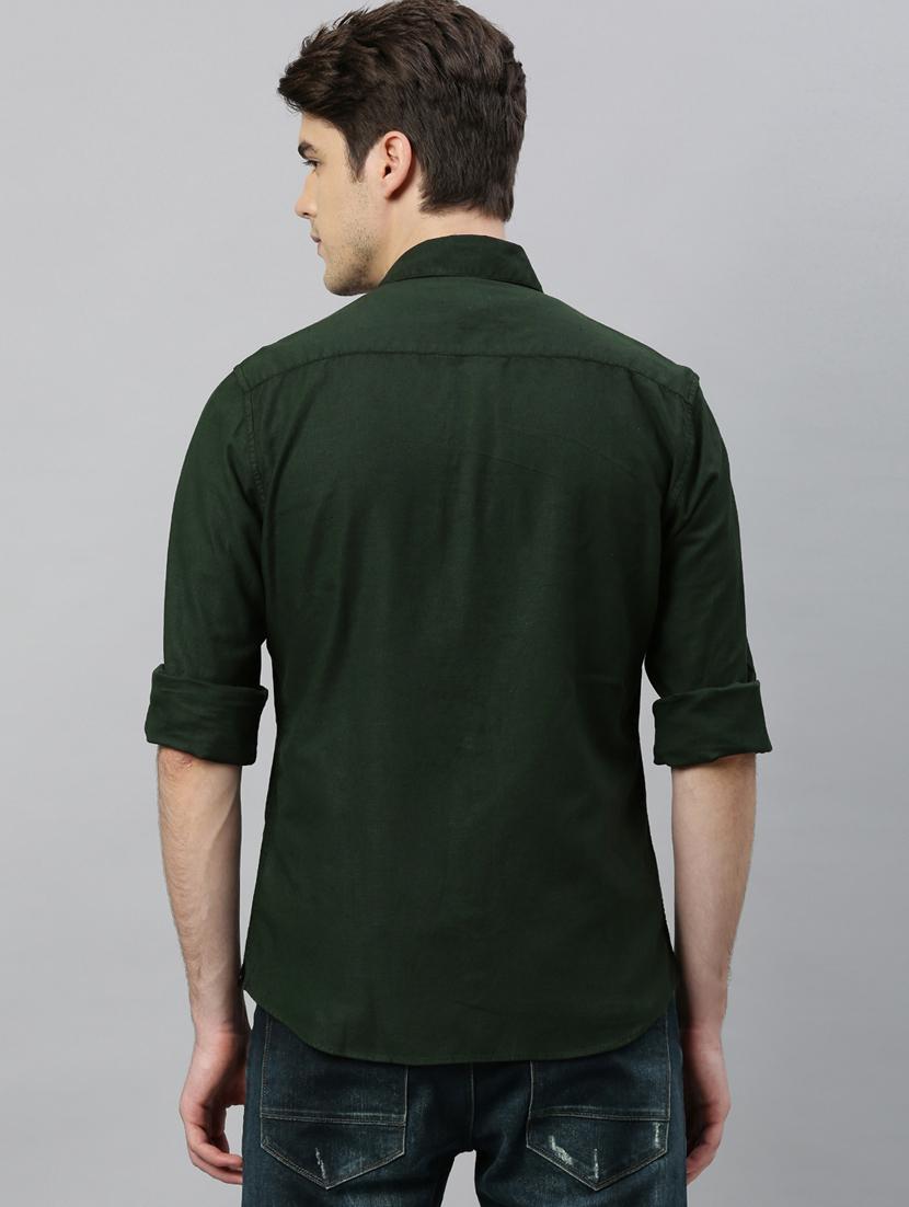 green solid yoke embroidered casual shirt - 17675665 - Zoom Image - 3