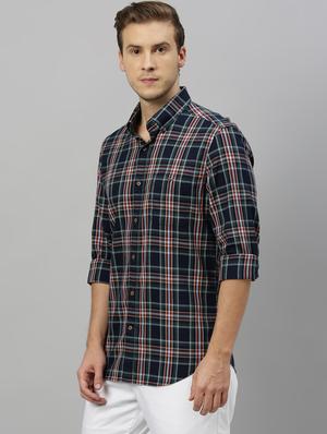 navy checkered casual shirt - 17675668 - Standard Image - 2