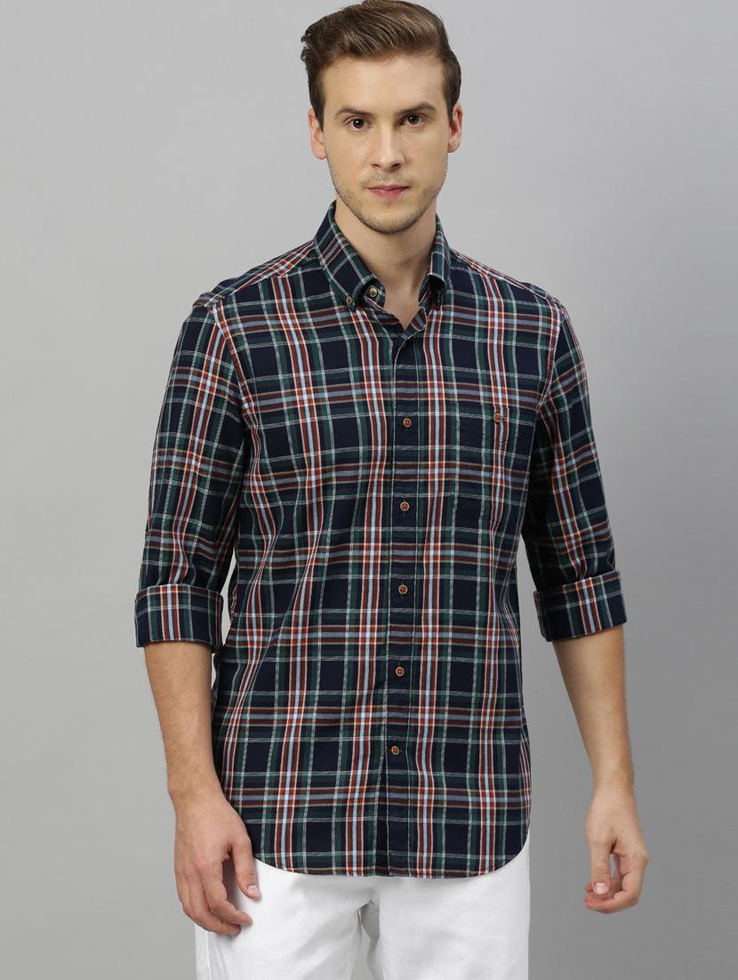navy checkered casual shirt - 17675668 - Zoom Image - 1