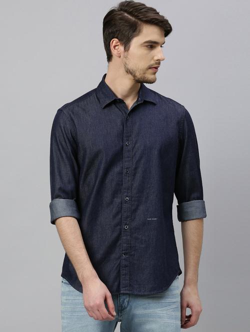 blue solid casual shirt - 17675670 - Standard Image - 1