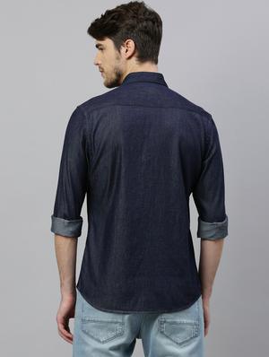 blue solid casual shirt - 17675670 - Standard Image - 3