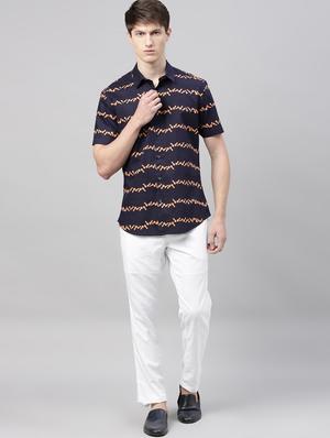 navy blue printed casual shirt - 17675690 - Standard Image - 4