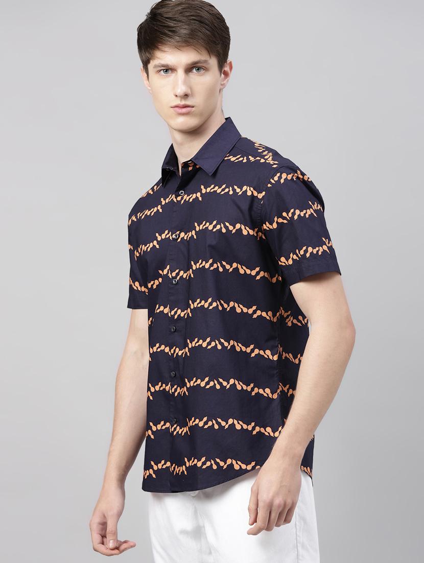 navy blue printed casual shirt - 17675690 - Zoom Image - 2