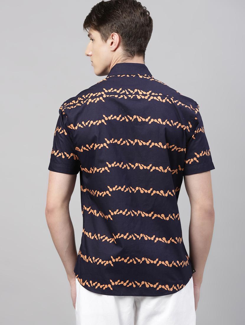 navy blue printed casual shirt - 17675690 - Zoom Image - 3