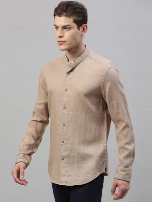 beige solid casual shirt - 17675693 - Standard Image - 2